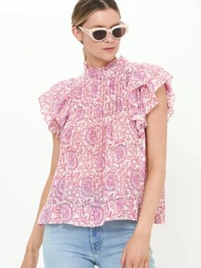 OLIPHANT Pintuck Ruffle Top in Malta Pink